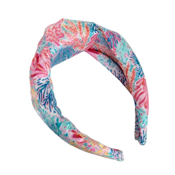 Lilly Pulitzer Satin Knotted Headband 3” Wide Splashdance Multi Chunky Hair Band - Picture 3 of 7